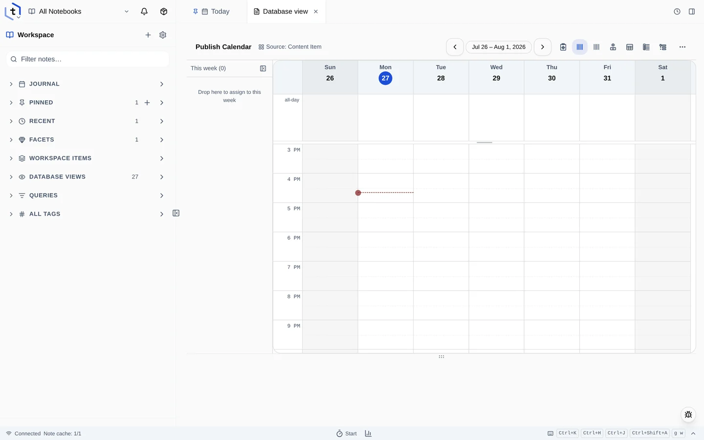 The Publish Calendar showing content items placed on the days they are scheduled to go out.