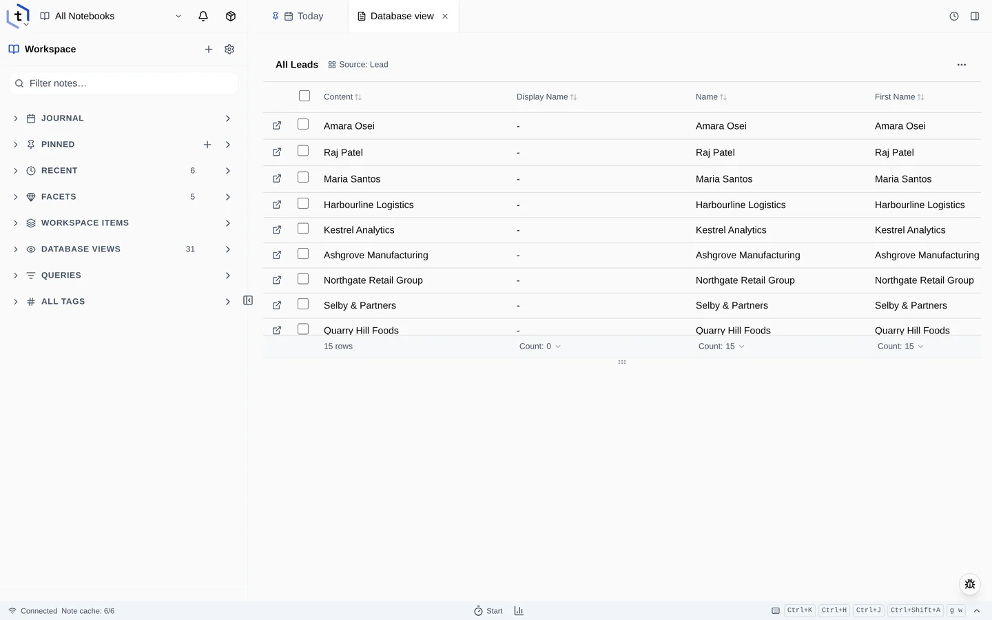 The All Leads table listing leads with company, source, capture date, lifecycle stage and consent state.